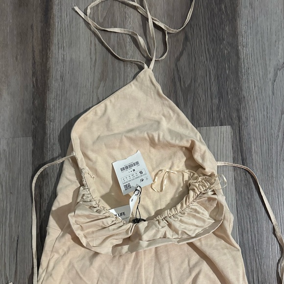 ZARA WOMEN'S BEIGE COTTON HALTER JUMPSUIT SIZE S NWT - Picture 5 of 7